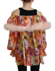 Dolce & Gabbana Multicolor Floral Fur Shearling Blouse Top -   -  Dolce & Gabbana.