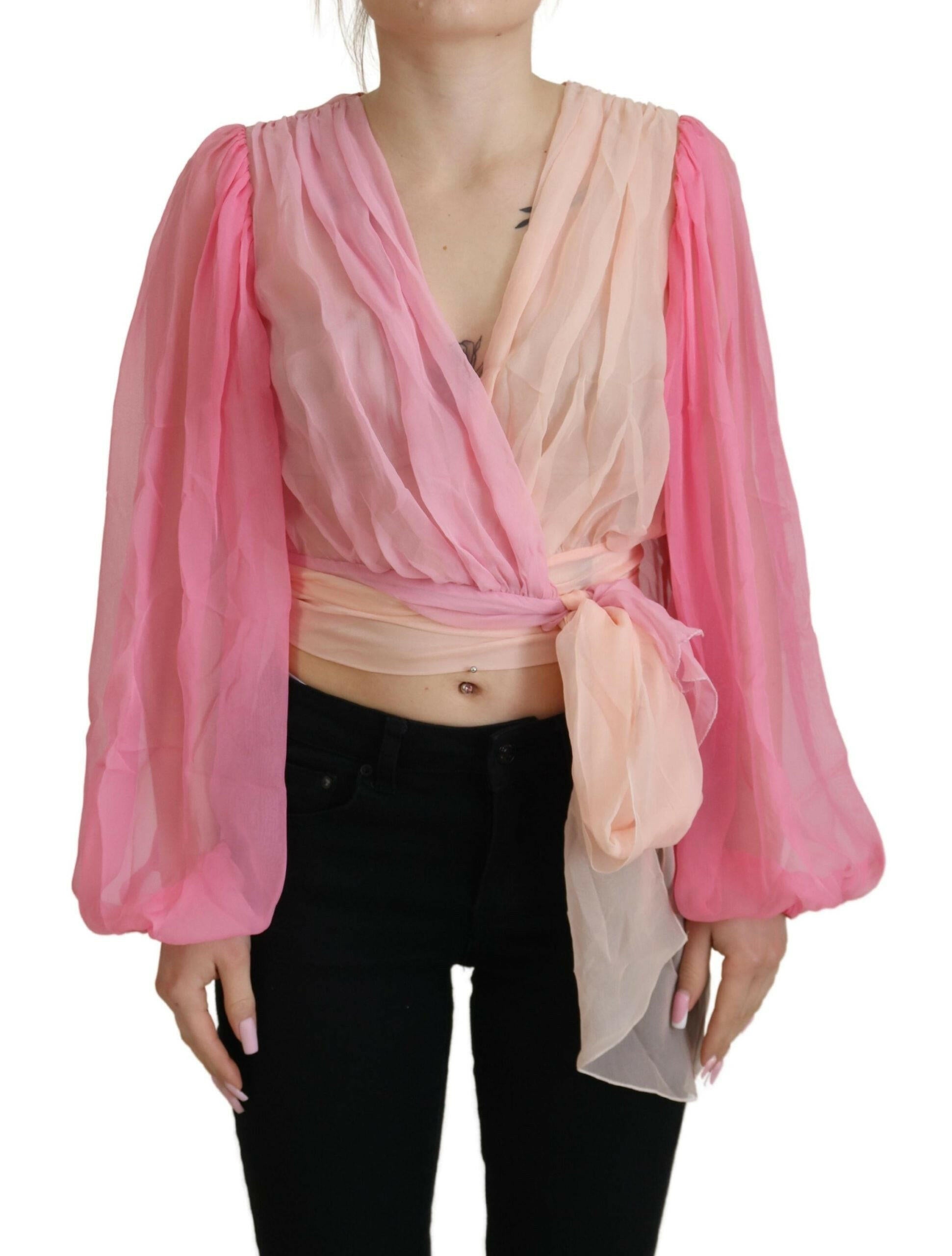 Dolce & Gabbana Pink Silk Wrap Long Sleeves Blouse Top -   -  Dolce & Gabbana.