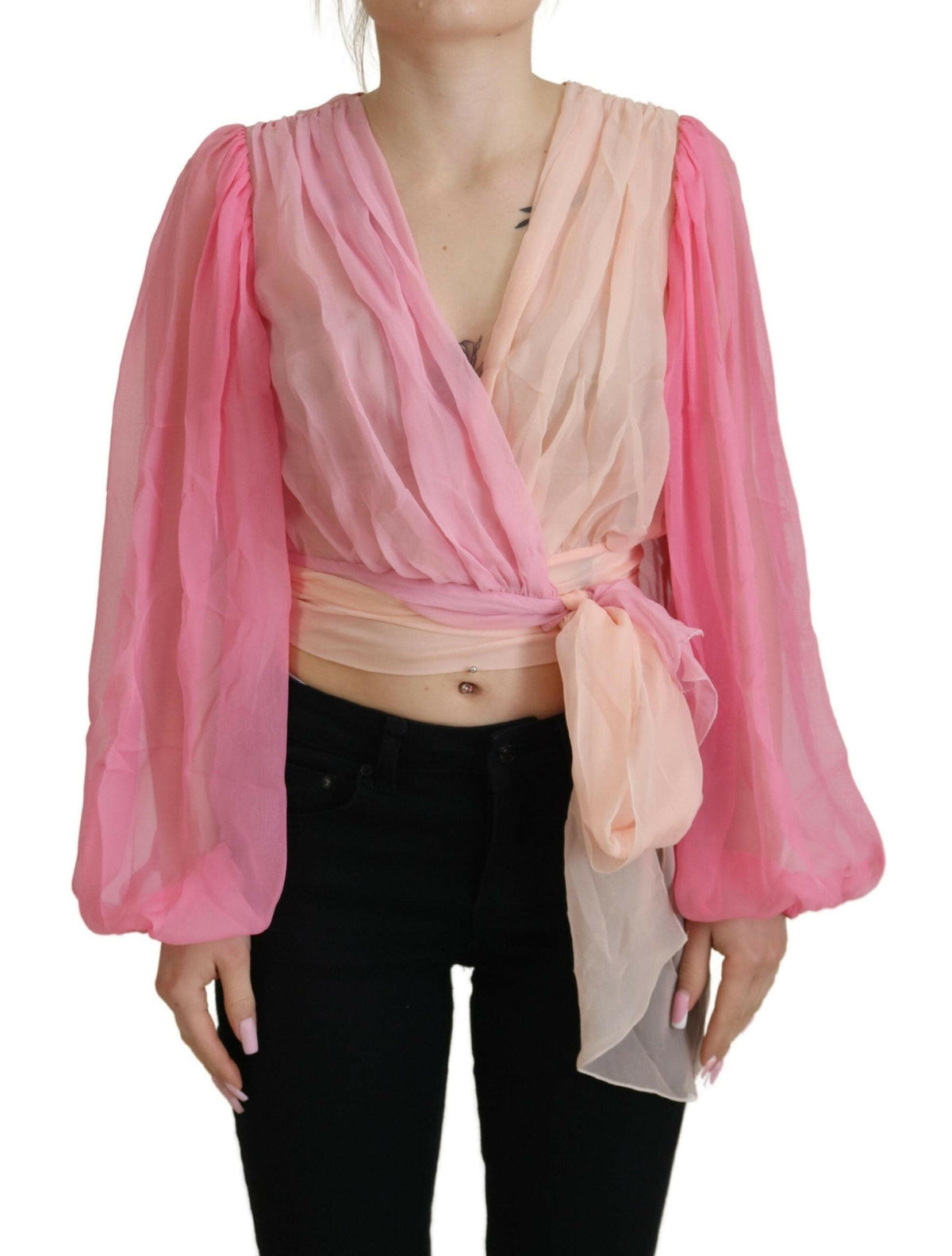 Dolce & Gabbana Pink Silk Wrap Long Sleeves Blouse Top -   -  Dolce & Gabbana.