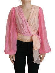 Dolce & Gabbana Pink Silk Wrap Long Sleeves Blouse Top -   -  Dolce & Gabbana.