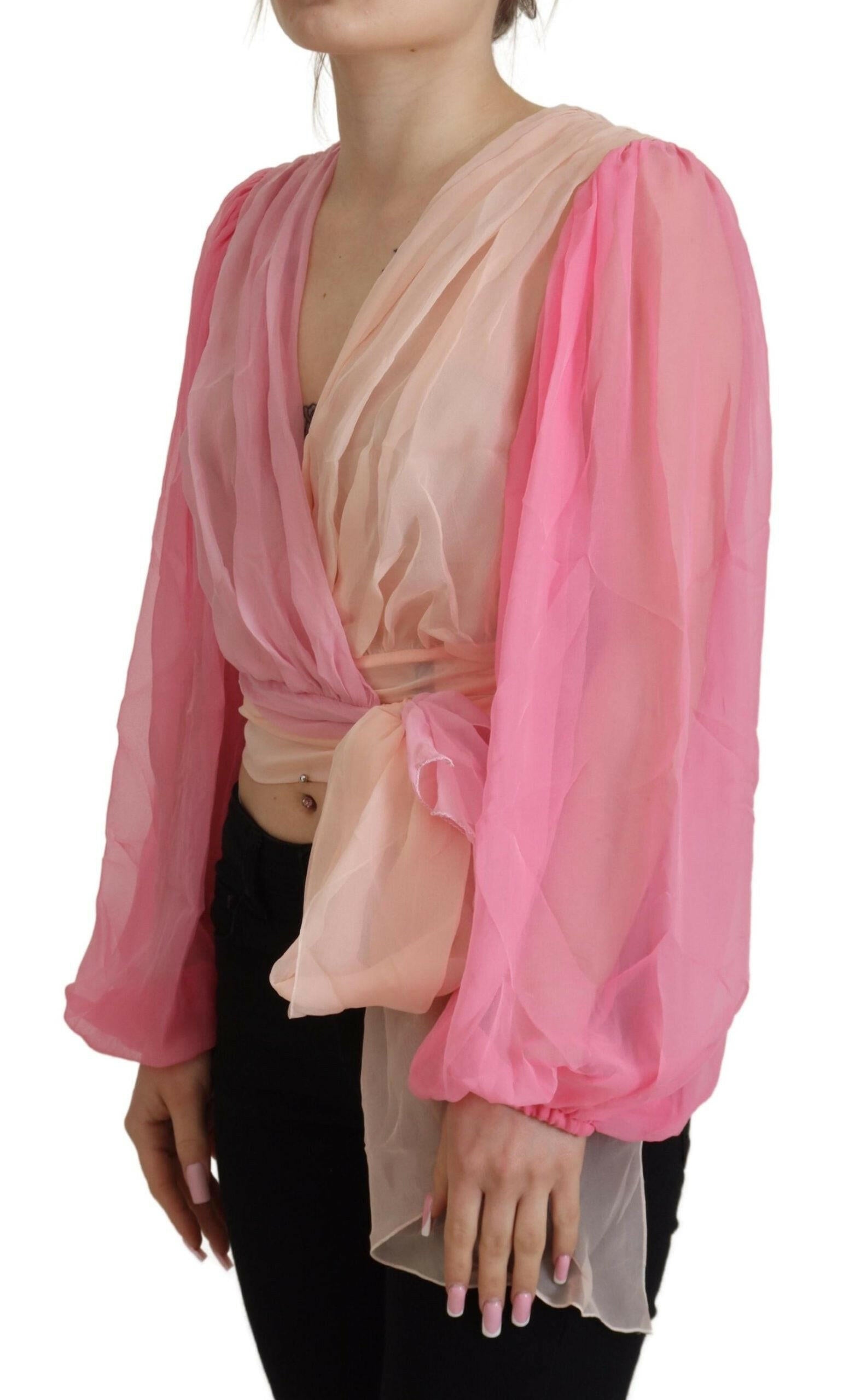 Dolce & Gabbana Pink Silk Wrap Long Sleeves Blouse Top -   -  Dolce & Gabbana. Dolce & Gabbana Pink Silk Wrap Long Sleeves Blouse Top -   -  Dolce & Gabbana.