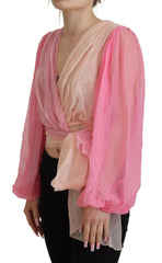 Dolce & Gabbana Pink Silk Wrap Long Sleeves Blouse Top -   -  Dolce & Gabbana.