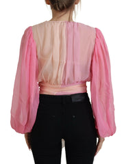 Dolce & Gabbana Pink Silk Wrap Long Sleeves Blouse Top -   -  Dolce & Gabbana.