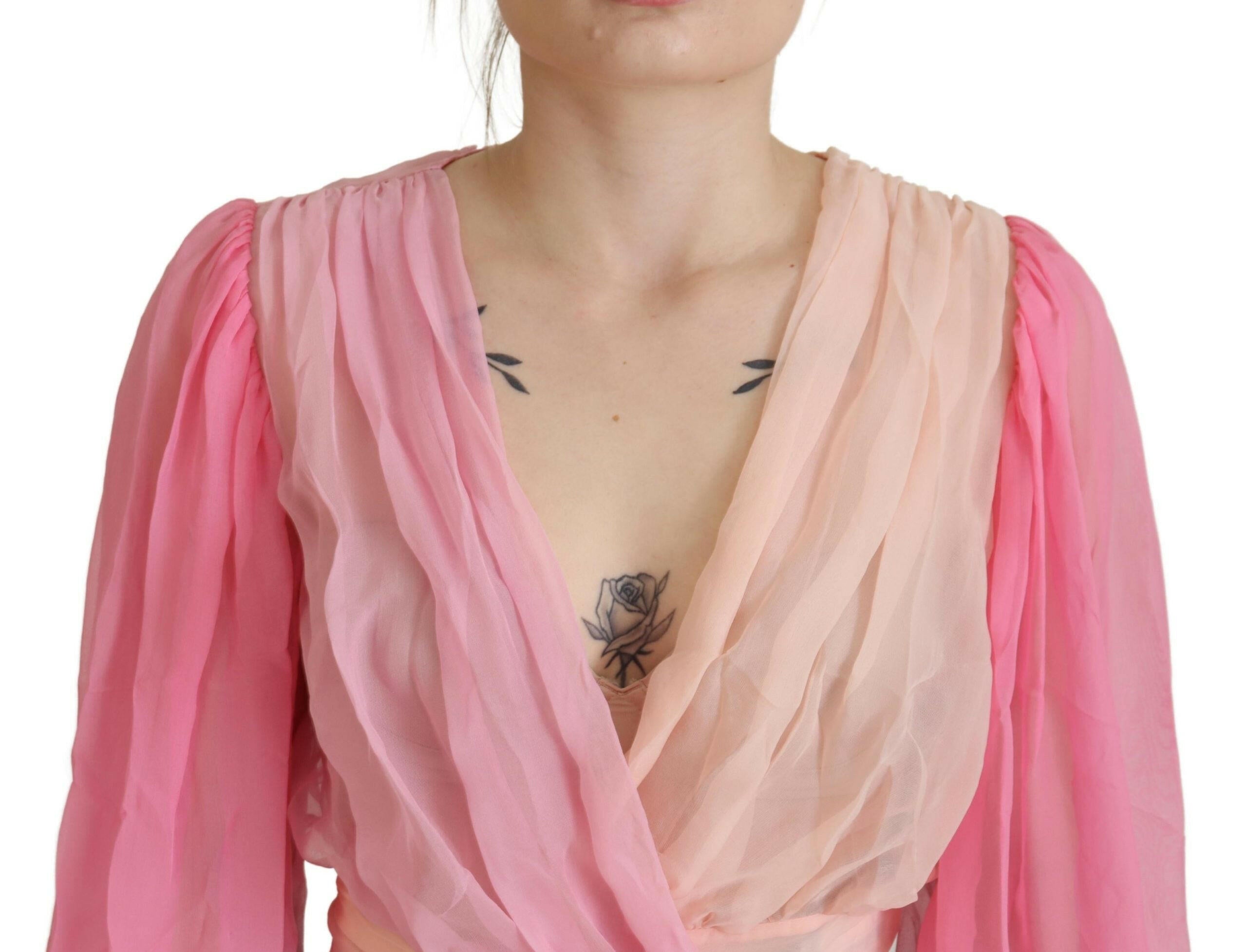 Dolce & Gabbana Pink Silk Wrap Long Sleeves Blouse Top -   -  Dolce & Gabbana. Dolce & Gabbana Pink Silk Wrap Long Sleeves Blouse Top -   -  Dolce & Gabbana.