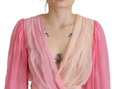 Dolce & Gabbana Pink Silk Wrap Long Sleeves Blouse Top -   -  Dolce & Gabbana.