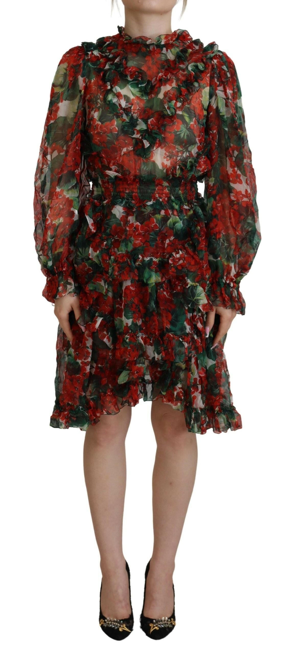 Dolce & Gabbana Multicolor Geranium A-line Knee Length Dress -   -  Dolce & Gabbana.