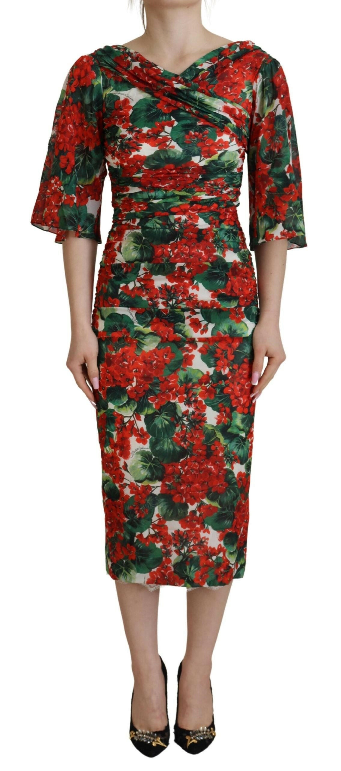 Dolce & Gabbana Multicolor Geranium Silk Sheath Midi Dress -   -  Dolce & Gabbana.
