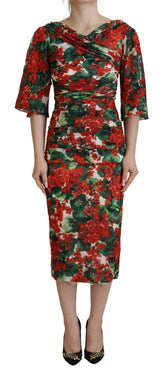 Dolce & Gabbana Multicolor Geranium Silk Sheath Midi Dress -   -  Dolce & Gabbana.