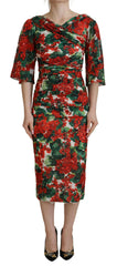 Dolce & Gabbana Multicolor Geranium Silk Sheath Midi Dress -   -  Dolce & Gabbana.