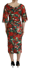 Dolce & Gabbana Multicolor Geranium Silk Sheath Midi Dress -   -  Dolce & Gabbana.