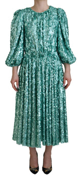 Dolce & Gabbana Blue Sequined Pleated Aline Midi Nylon Dress -   -  Dolce & Gabbana.