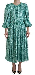 Dolce & Gabbana Blue Sequined Pleated Aline Midi Nylon Dress -   -  Dolce & Gabbana.