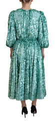 Dolce & Gabbana Blue Sequined Pleated Aline Midi Nylon Dress -   -  Dolce & Gabbana.
