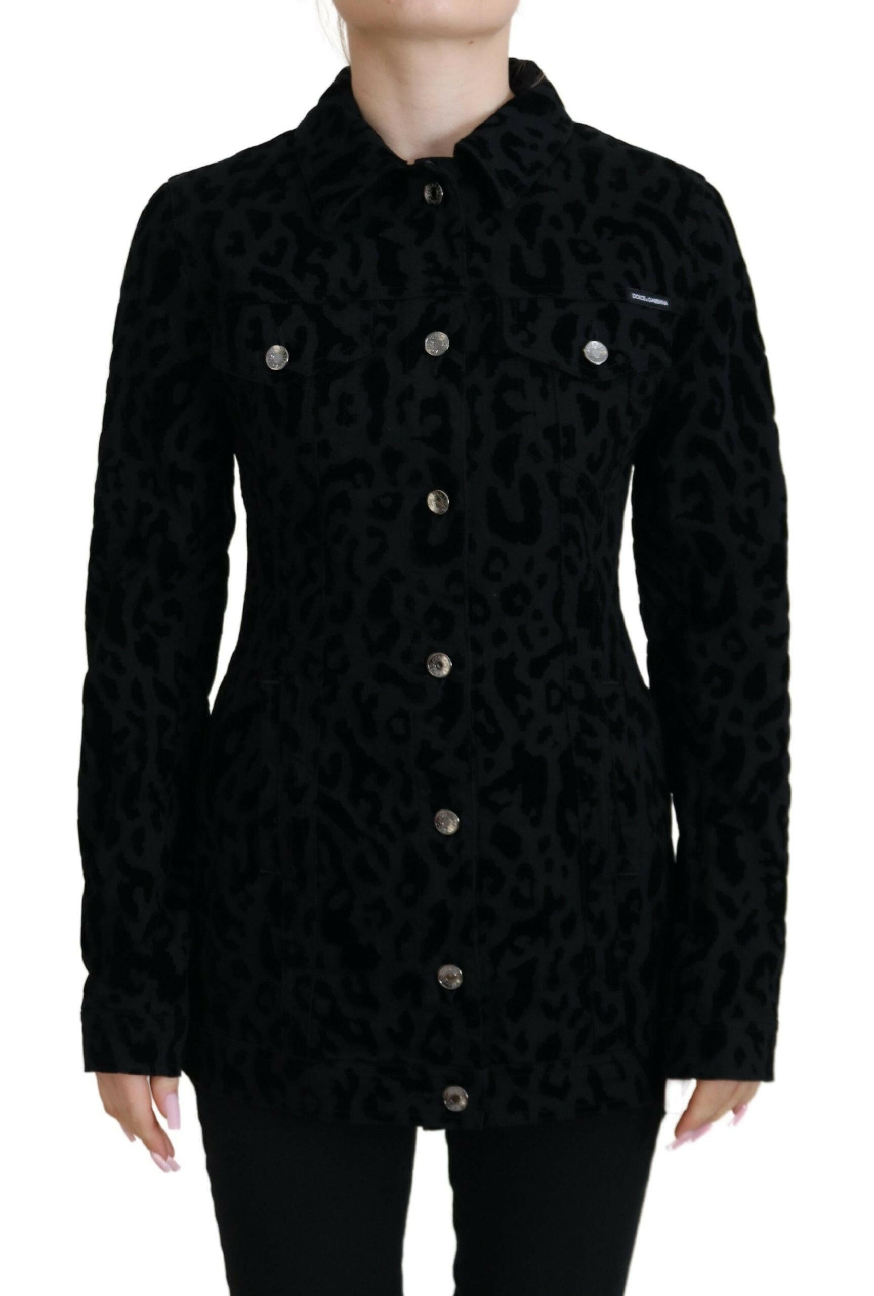Dolce & Gabbana Black Leopard Long Sleeve Denim Cotton Jacket -   -  Dolce & Gabbana.