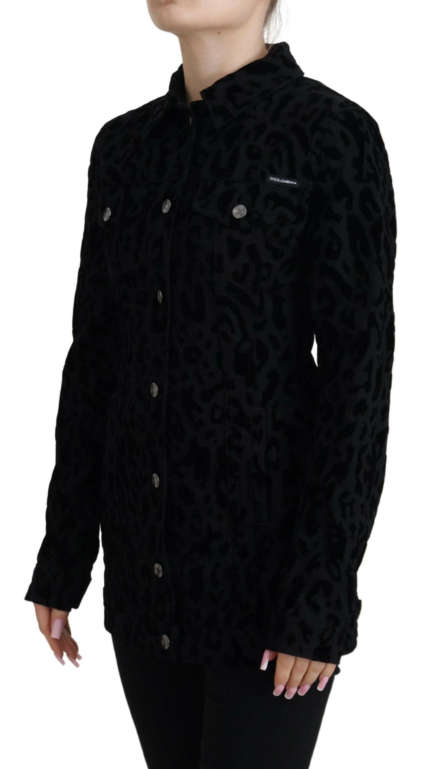 Dolce & Gabbana Black Leopard Long Sleeve Denim Cotton Jacket -   -  Dolce & Gabbana. Dolce & Gabbana Black Leopard Long Sleeve Denim Cotton Jacket -   -  Dolce & Gabbana.
