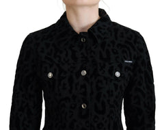 Dolce & Gabbana Black Leopard Long Sleeve Denim Cotton Jacket -   -  Dolce & Gabbana.