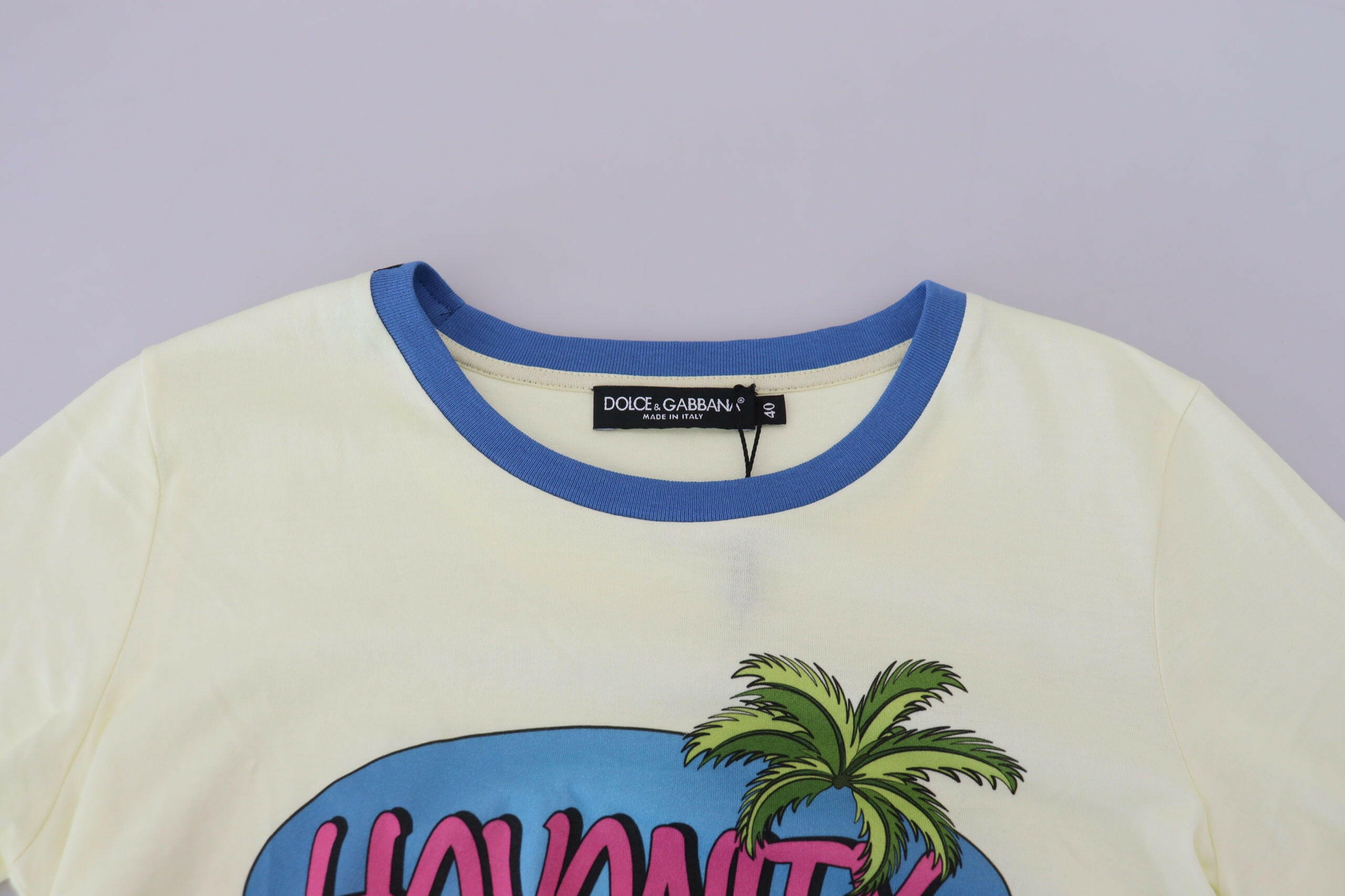 Dolce & Gabbana Yellow Havanity Round Neck Tee Cotton T-shirt -   -  Dolce & Gabbana. Dolce & Gabbana Yellow Havanity Round Neck Tee Cotton T-shirt -   -  Dolce & Gabbana.