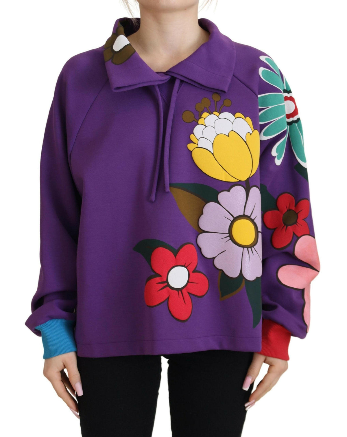 Dolce & Gabbana Purple Floral Print Pullover  Cotton Sweater -   -  Dolce & Gabbana.