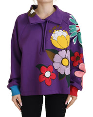Dolce & Gabbana Purple Floral Print Pullover  Cotton Sweater -   -  Dolce & Gabbana.