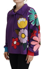 Dolce & Gabbana Purple Floral Print Pullover  Cotton Sweater -   -  Dolce & Gabbana.