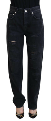 Dolce & Gabbana Black Cotton Tattered High Waist Denim Jeans -   -  Dolce & Gabbana.