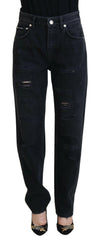 Dolce & Gabbana Black Cotton Tattered High Waist Denim Jeans -   -  Dolce & Gabbana.