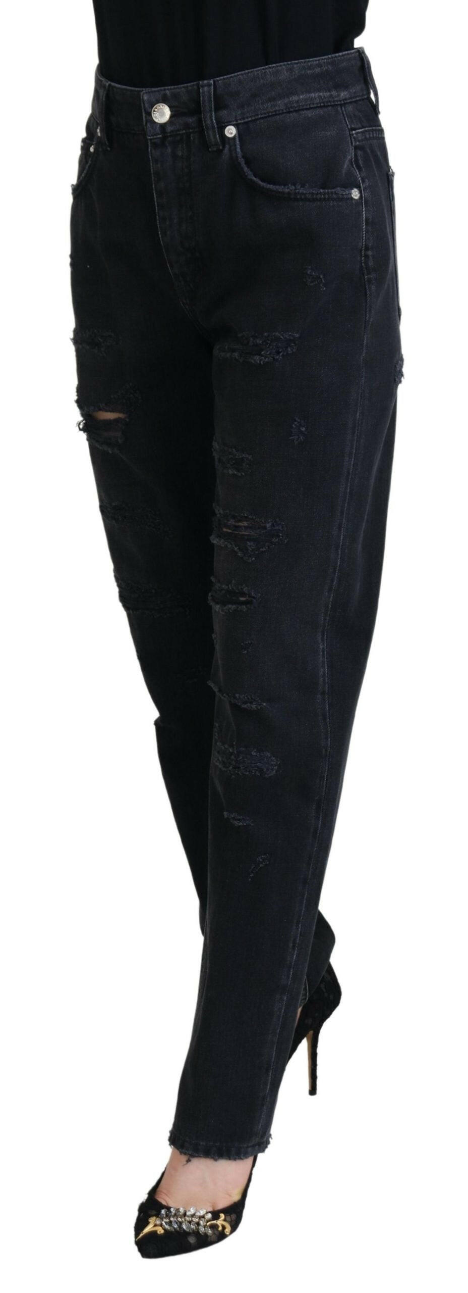 Dolce & Gabbana Black Cotton Tattered High Waist Denim Jeans -   -  Dolce & Gabbana. Dolce & Gabbana Black Cotton Tattered High Waist Denim Jeans -   -  Dolce & Gabbana.