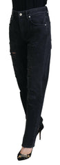 Dolce & Gabbana Black Cotton Tattered High Waist Denim Jeans -   -  Dolce & Gabbana.