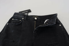 Dolce & Gabbana Black Cotton Tattered High Waist Denim Jeans -   -  Dolce & Gabbana.