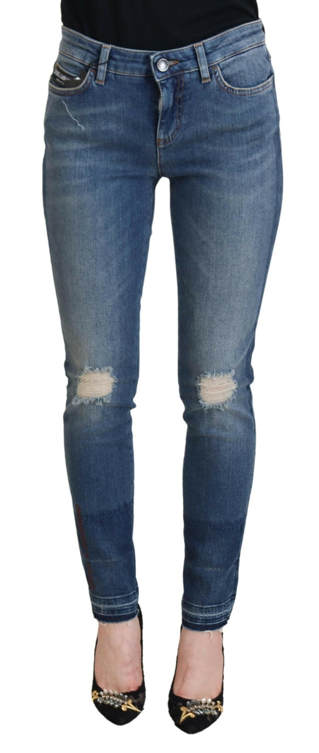 Dolce & Gabbana Blue Washed Cotton Tattered Denim Jeans -   -  Dolce & Gabbana.