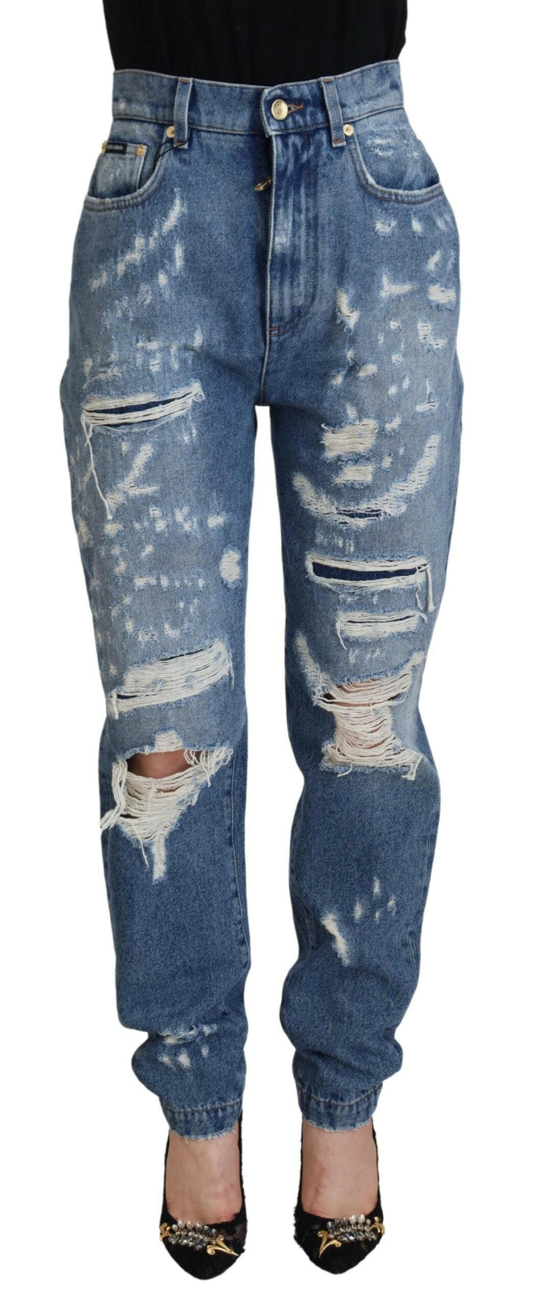 Dolce & Gabbana Blue Washed Cotton Tattered Denim Jeans -   -  Dolce & Gabbana.