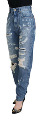 Dolce & Gabbana Blue Washed Cotton Tattered Denim Jeans -   -  Dolce & Gabbana.
