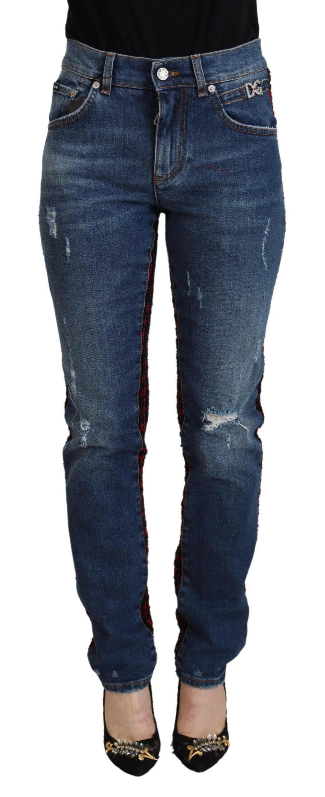 Dolce & Gabbana Blue Checkered Back Skinny Denim Jeans -   -  Dolce & Gabbana.