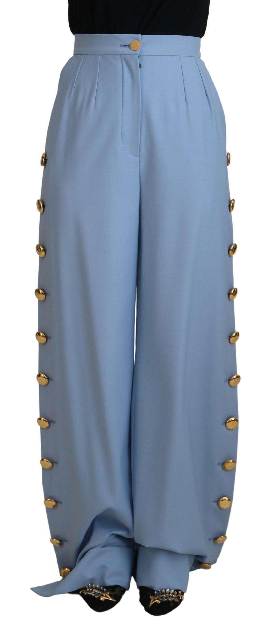 Dolce & Gabbana Light Blue Button Wide Leg Pants -   -  Dolce & Gabbana.