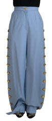 Dolce & Gabbana Light Blue Button Wide Leg Pants -   -  Dolce & Gabbana.