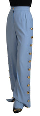 Dolce & Gabbana Light Blue Button Wide Leg Pants -   -  Dolce & Gabbana.