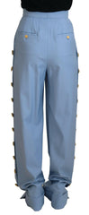 Dolce & Gabbana Light Blue Button Wide Leg Pants -   -  Dolce & Gabbana.