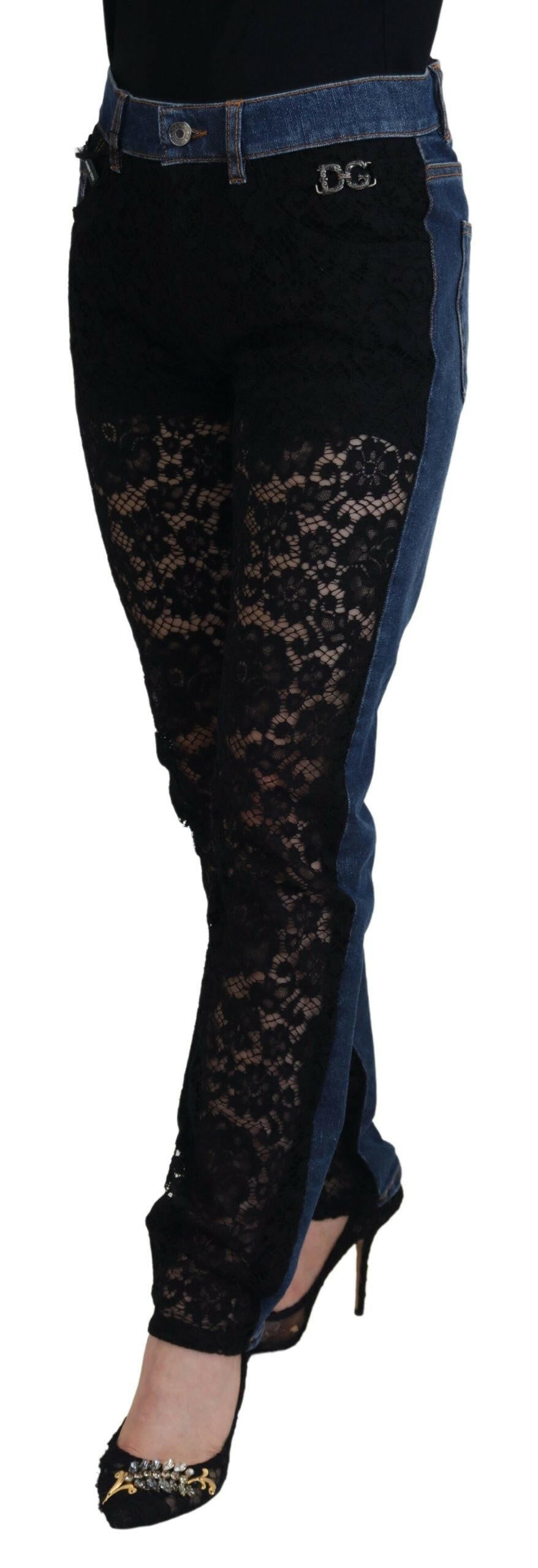 Dolce & Gabbana Black Floral Lace Front Skinny Denim Jeans -   -  Dolce & Gabbana. Dolce & Gabbana Black Floral Lace Front Skinny Denim Jeans -   -  Dolce & Gabbana.