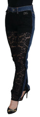 Dolce & Gabbana Black Floral Lace Front Skinny Denim Jeans -   -  Dolce & Gabbana.