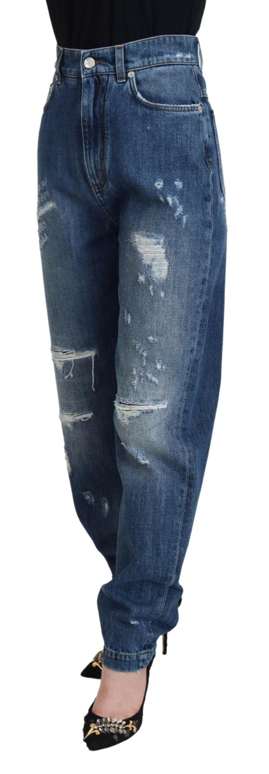 Dolce & Gabbana Blue Washed Cotton Tattered Denim Jeans -   -  Dolce & Gabbana. Dolce & Gabbana Blue Washed Cotton Tattered Denim Jeans -   -  Dolce & Gabbana.