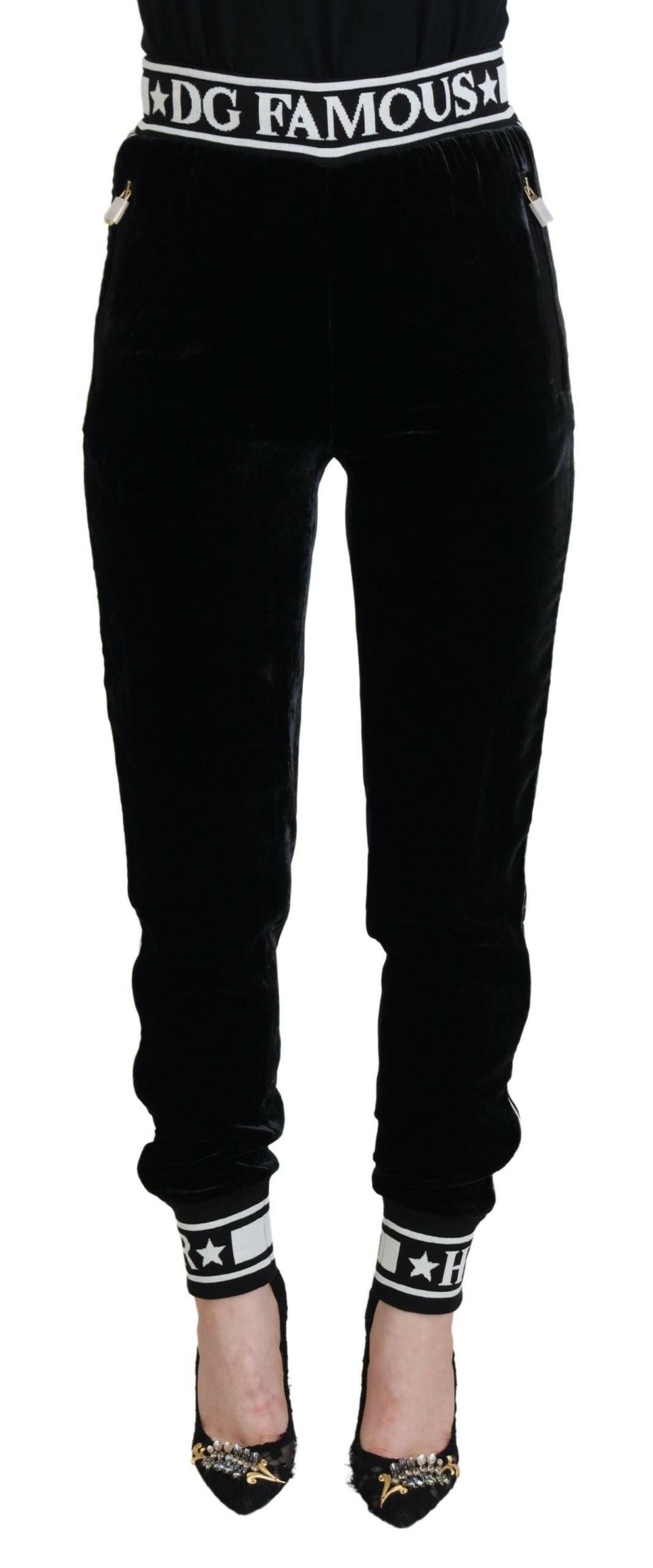Dolce & Gabbana Black DG Logo Velvet Trouser Pants -   -  Dolce & Gabbana.