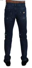 Dolce & Gabbana Blue Cotton Skinny Tattered Denim Jeans -   -  Dolce & Gabbana.