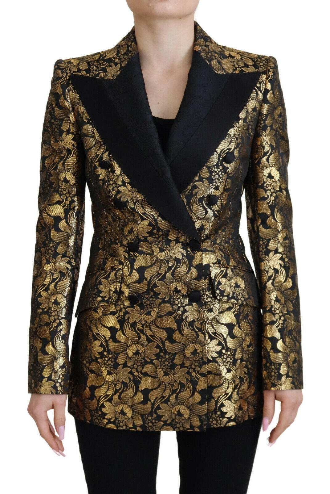 Dolce & Gabbana Black Gold Jacquard Coat Blazer Jacket -   -  Dolce & Gabbana.