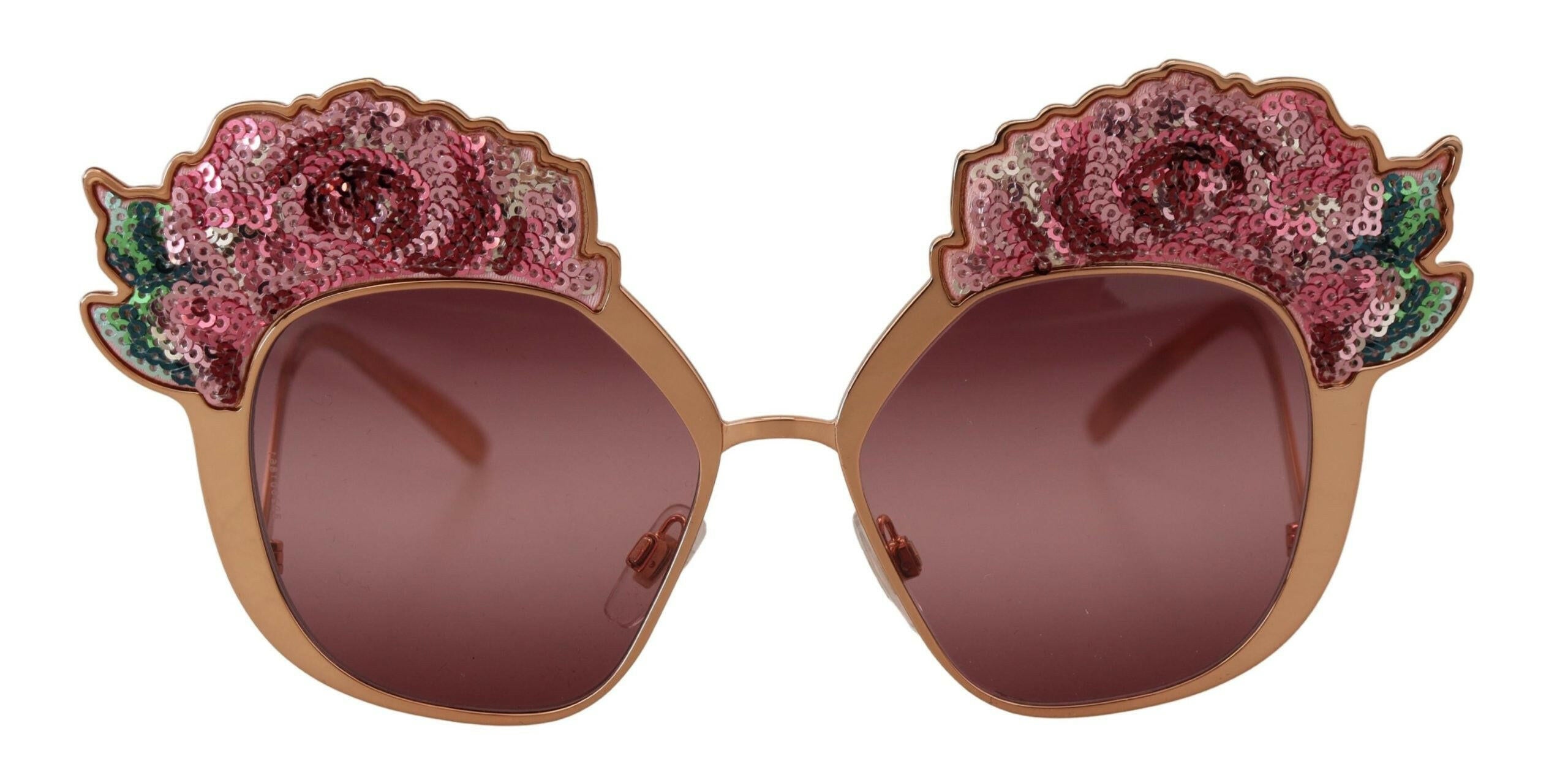 Dolce & Gabbana Pink Gold Rose Sequin Embroidery DG2202 Sunglasses -  Jewellery, Women -  Dolce & Gabbana.