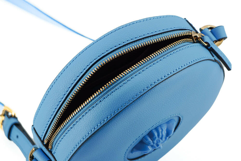 Versace Chic Blue Leather Round Shoulder Bag -  Luxury Shoulder Bag for Women -  Versace. Versace Chic Blue Leather Round Shoulder Bag -  Luxury Shoulder Bag for Women -  Versace.