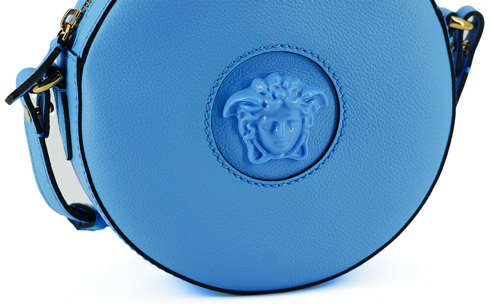 Versace Chic Blue Leather Round Shoulder Bag -  Luxury Shoulder Bag for Women -  Versace. Versace Chic Blue Leather Round Shoulder Bag -  Luxury Shoulder Bag for Women -  Versace.