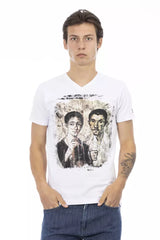 Trussardi Action Elegant V-Neck Designer Tee with Chic Front Print - - Trussardi Action.