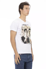 Trussardi Action Elegant V-Neck Designer Tee with Chic Front Print - - Trussardi Action.