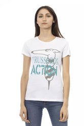 Trussardi Action Chic White Printed Tee: Summer Wardrobe Essential -   -  Trussardi Action.