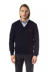 Uominitaliani Blue Merino Men Sweater -   -  Uominitaliani.